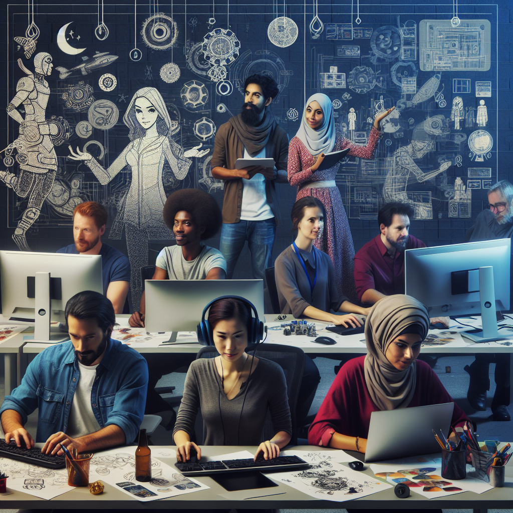 Game development team working together